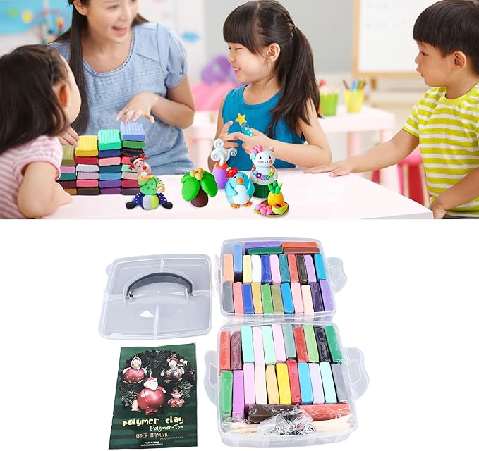 50 Colours Modelling Clay Set, Polymer Clay Starter Kit with 5 Sculpting Tools, Safe Air Dry Clay for Kids, DIY Lightweight Soft Mouldable Art Craft Material for Child