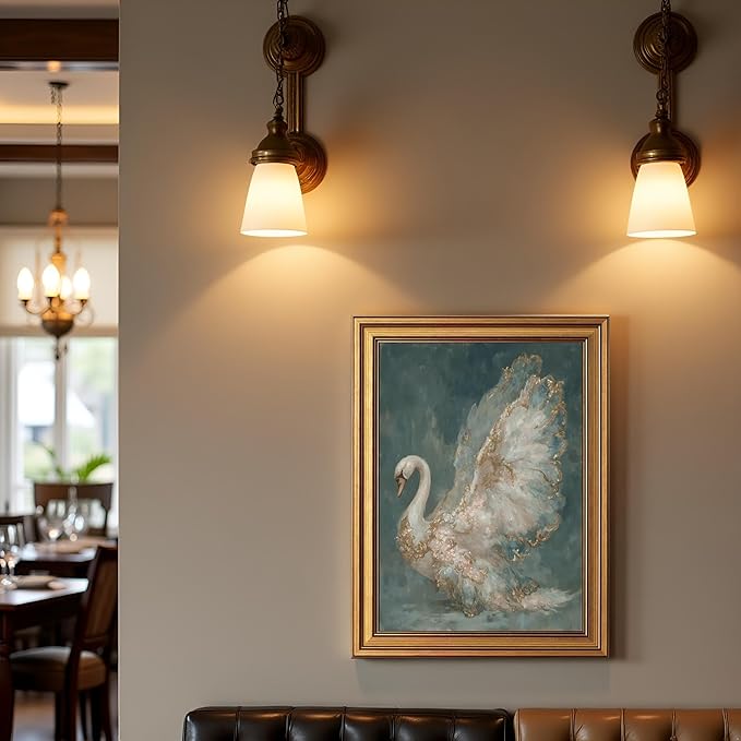 okudolit Gold Framed Vintage Swan Canvas Wall Art Print Luxury Animal Oil Painting Graceful Bird Artwork Picture Baroque Wall Decor for Living Room Bedroom and Office 12"x16"