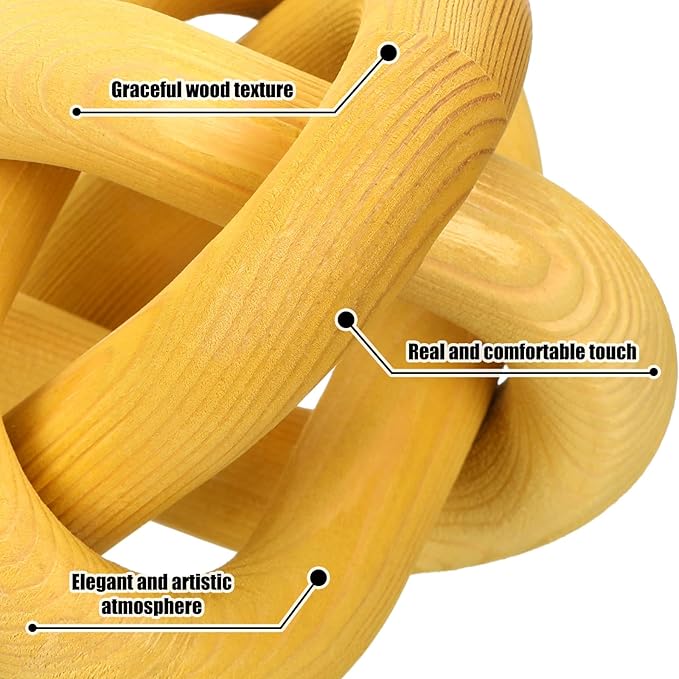 Yalikop 3 Link Wood Knot Decor Rustic Home Décor Accents Hand Carved Coffee Table Decoration, Boho Chain Link Decoration, Modern Shelf, Rustic Objects for Home Living Room Bedroom(Yellow)