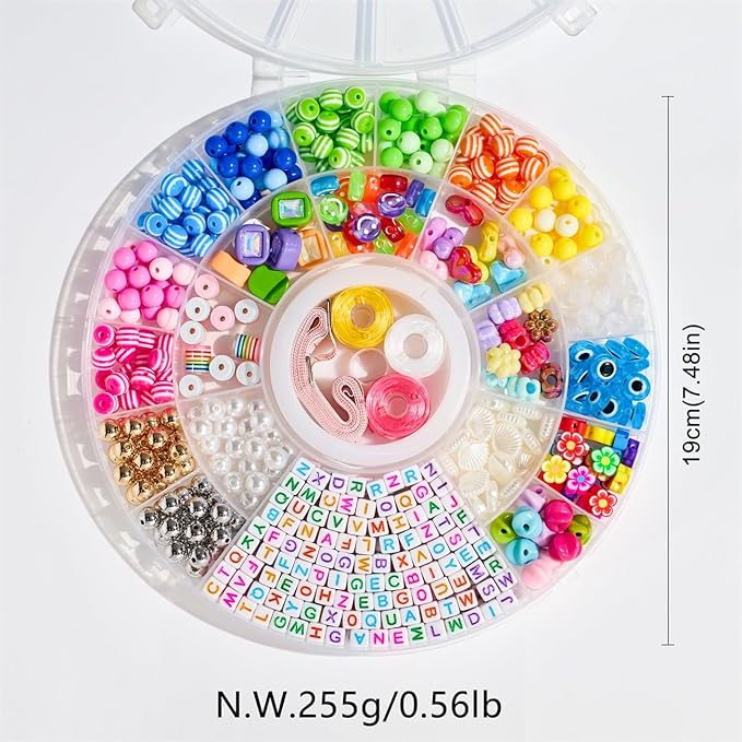 594PCS Bead Bracelet Making Kit for Kids,Colorful Pony Beads Pearl Shell Flower Evil Eyes Star Carft Friendship Bracelet Necklace Jewelry Making Supplies Kit Gifts for Boys Girls Women