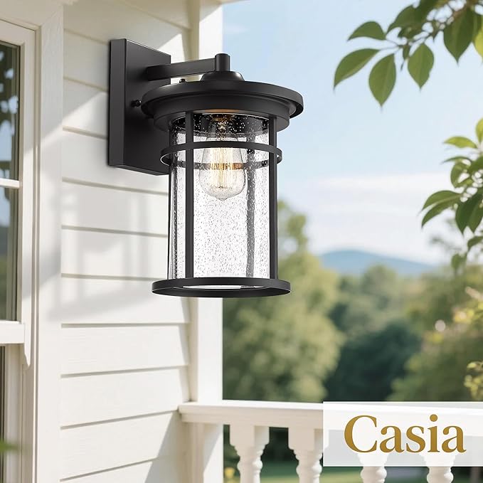 Casia Outdoor Wall Lights, Anti-Rust Outdoor Wall Sconces, Traditional Exterior Lantern, Outside Mounted Lights, Exterior Lighting Fixture for Patio, Porch, Garden,Balcony (Black, 14.17" H)