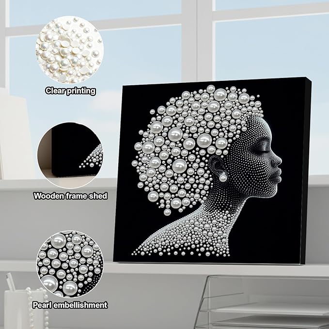 DIY Pearl Painting Kit with Wooden Frame, 3D Plastic Pearl Gemstone Ocean Art Craft for Adults Beginners, Diamond Art Kits for Adults, Home Wall Decor Ready Gift for Women(Woman Closed Eyes)(30*30cm)