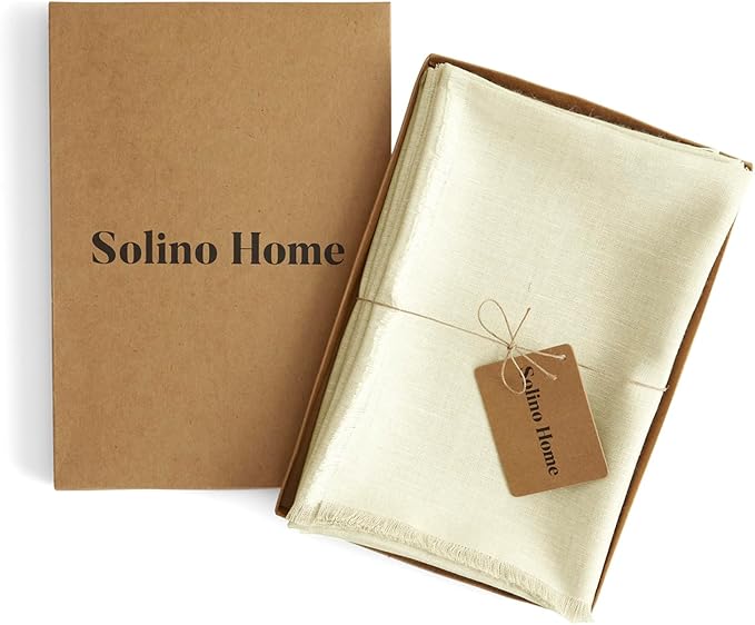 Solino Home Fringe Linen Napkins Set of 4-100% Pure Linen Creamy Ivory Dinner Napkins 20 x 20 Inch for Spring, Easter - Handcrafted and Machine Washable
