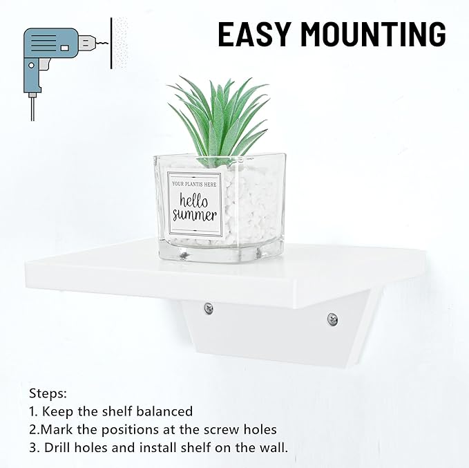 PHOENANCEE Small Floating Shelves,Speaker Shelf,Trapezoid Wall Shelf for Table Lamp Plants Display,Decorative Wood Ledges Chic for Living Room,Bedroom,Kitchen,Office,Pine,8x6 Inch,4 Pack(White)