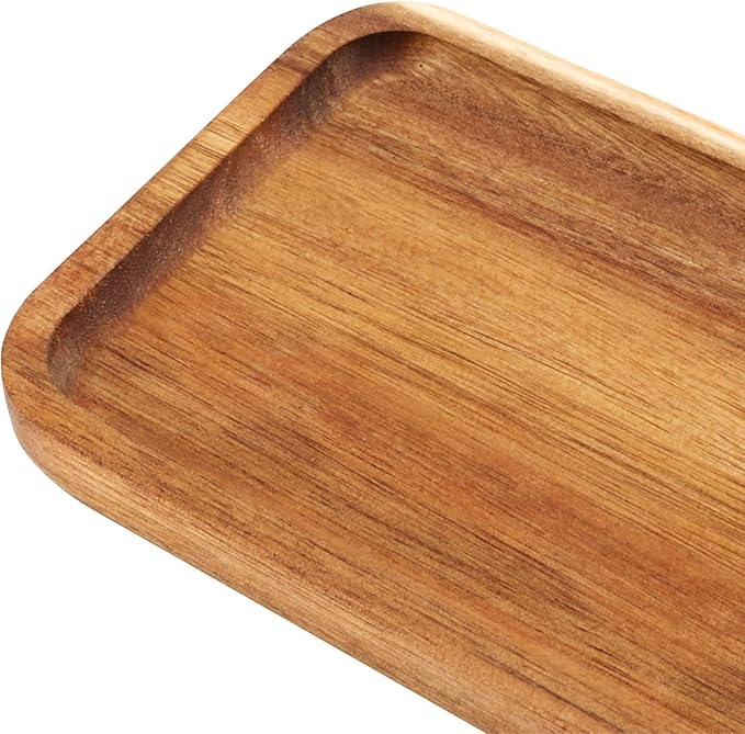 2 Pack Solid Wood Serving Platters and Trays of Natural Wood with Edge,Rectangular Avoid Sliding and Spilling Food (Rectangular Acacia Wood Platters 2pcs)
