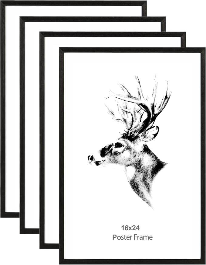 Yaetm 16x24 Poster Frame Black Set of 4, Solid Wood Frame 16 x 24 inches for Pictures, Posters & Art Prints, Wall Gallery for Horizontal and Vertical Wall Mount (4 pack, Anthracite Black)