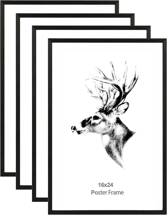 Yaetm 16x24 Poster Frame Black Set of 4, Solid Wood Frame 16 x 24 inches for Pictures, Posters & Art Prints, Wall Gallery for Horizontal and Vertical Wall Mount (4 pack, Anthracite Black)