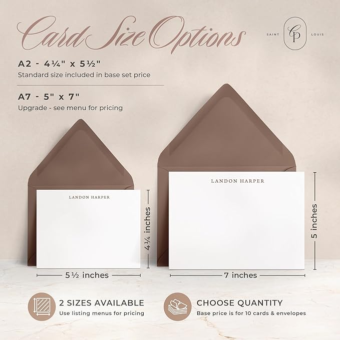Personalized Stationery for Women & Men - A2 Flat Card with Custom Notecards, Handmade Personalized Note Cards with Envelopes and Name, Thank You Custom Stationery - Simplicity Flat
