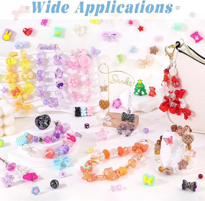 200-260PCS TINKRSTUFF Assorted Acrylic Beads Red Cute Beadsfor Bracelet Making, Bow Flower Butterfly GummyBear Kawaii Charms, Aesthetic Bead for Necklace Keychain Jewelry Making DIY Phone Charm