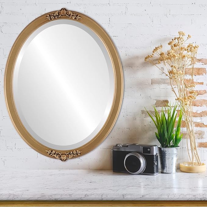 OVALCREST Oval Beveled Wall Mirror for Home Decor - Athena Style - Desert Gold - 26" x 20" Outside Dimensions