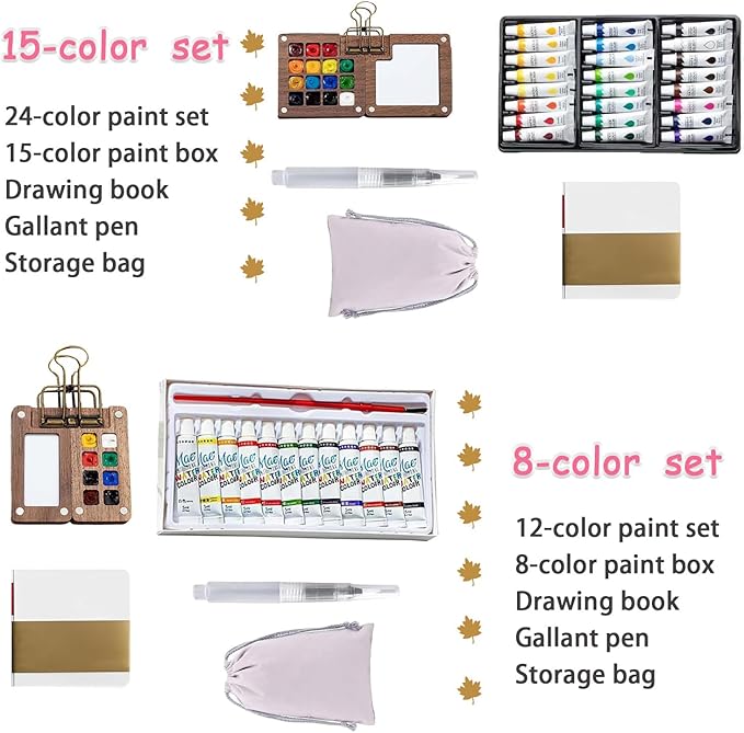 Mini Watercolor Travel Set,Portable Travel Water Color Kit With 12/24 Color Paints,Includes Picture Book & Mini Palette & Brushes,For Painters Artists Students (15)
