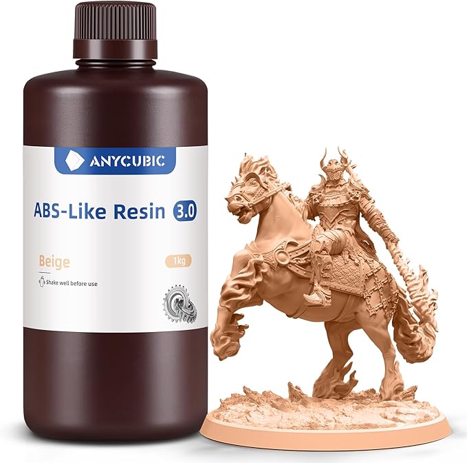 ANYCUBIC 3D Printer Resin, ABS-Like 3.0 Resin for 8K/14K/16K 3D Printing, Strong Strength, High Precision, Low Odor, Wide Compatibility for All LCD Resin 3D Printers (Beige, 1kg)