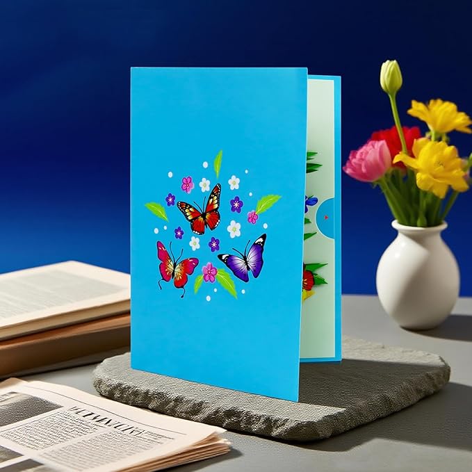 3D Butterfly Greeting Card - Christmas, Birthday & Anniversary Card for Wife, Husband, Girlfriend, Mom, Dad