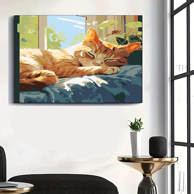 GXGLLPZBY Cat Sleep Window Paint by Numbers Kit for Adults Beginner,DIY Cat Sleep Window Paint by Numbers for Adults,Easy Canvas Paint by Number Without Frame Home Wall Decor 16 x 20 in