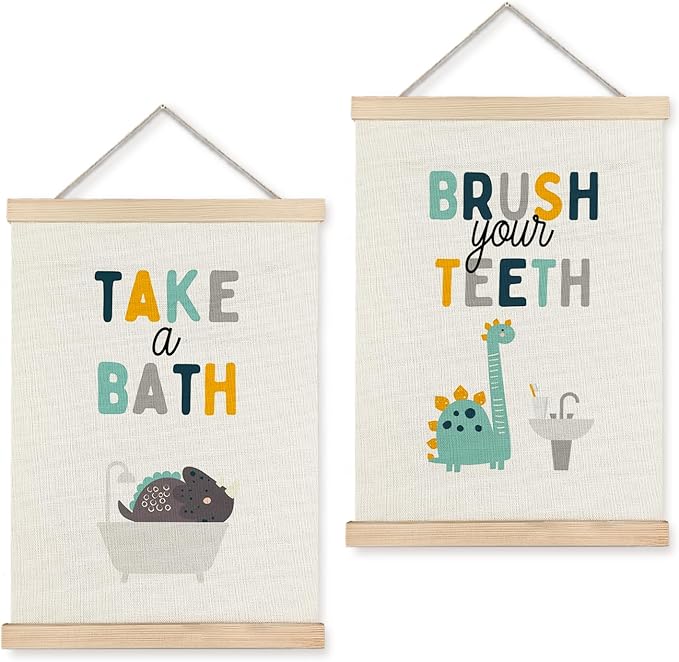 Luvadian Dinosaur Dino Wall Decor, Funny Poster Hanger Frame, Kids Nursery Bathroom Decor, 12x16 Inches Set of 2