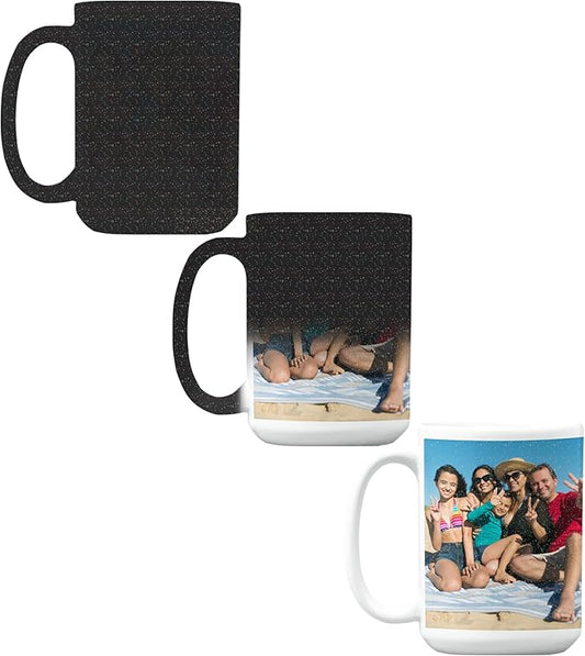 Personalized Coffee Mug – Custom Photo, Text, or Logo Ceramic Tea Cup | Taza Personalizada with Picture or Message (Black Glitter - Heat Sensitive Mug, 15 Ounces)