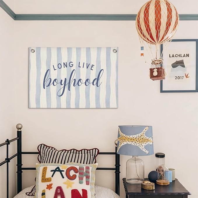 Navy Blue Decor Long Live Boyhood Wall Art,Boy Room Decor,Nursery Playroom Banner Print Wall Decor for Boys Bedroom Living Room Toddler Decorations Teen Boy Kid 30X20 Inch