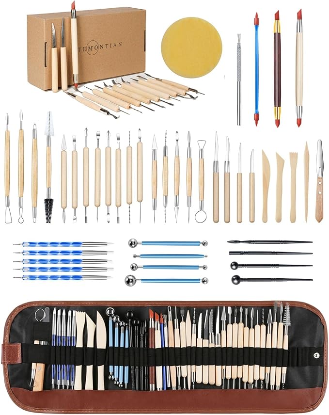 Clay Sculpting Tools,Air Dry,Pottery Tools,44 Pcs Double Sided Polymer Clay Tools Kit,Ceramics, Modeling Tools with Carrying Case Bag