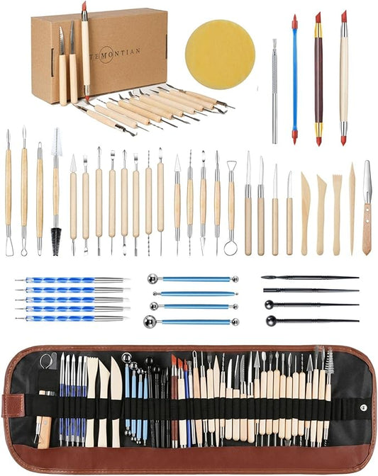 Clay Sculpting Tools,Air Dry,Pottery Tools,44 Pcs Double Sided Polymer Clay Tools Kit,Ceramics, Modeling Tools with Carrying Case Bag