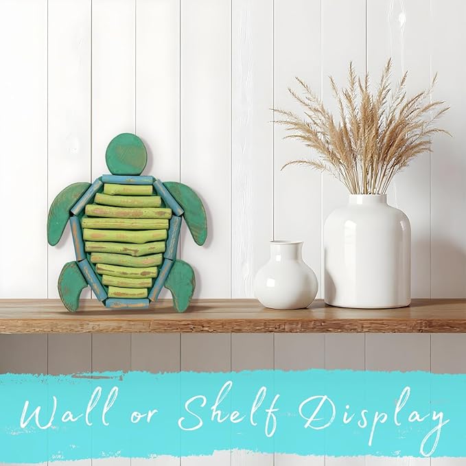 Mint Bucket Brands Driftwood Turtle Nautical Wall Decor - 11.5" x 10" Handmade Wooden Rustic Coastal Wall Art for Living Room, Bedroom, Office, Bathroom - Ocean Beach Decoration (Turtella)