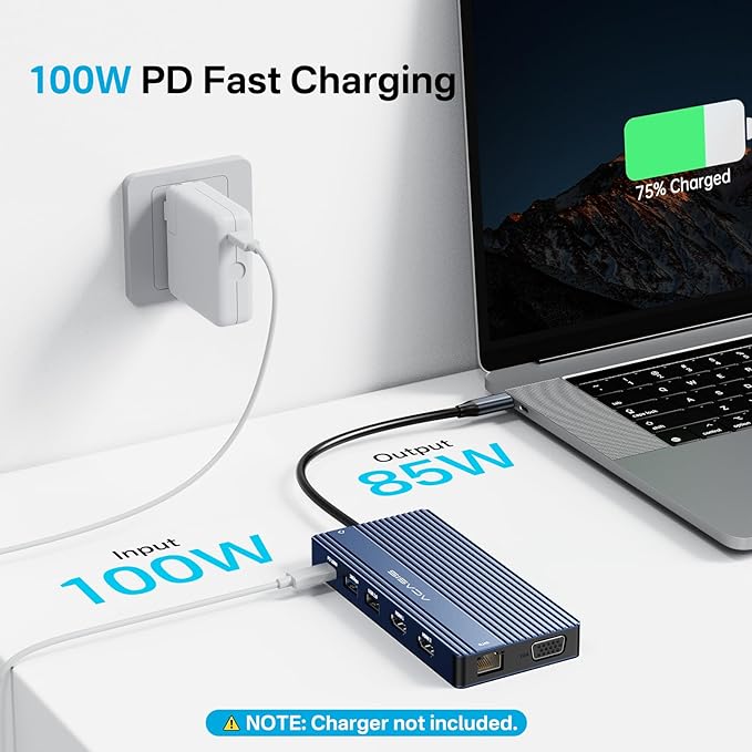 USB C Docking Station Dual HDMI Monitor, Laptop Docking Station 3 Monitors, 2 * 4K HDMI+1080p VGA+100W PD+Ethernet+3 USBC 10Gbps+SD/TF+Audio Adapter, USB C Hub for Dell/Lenovo/HP/ThinkPad