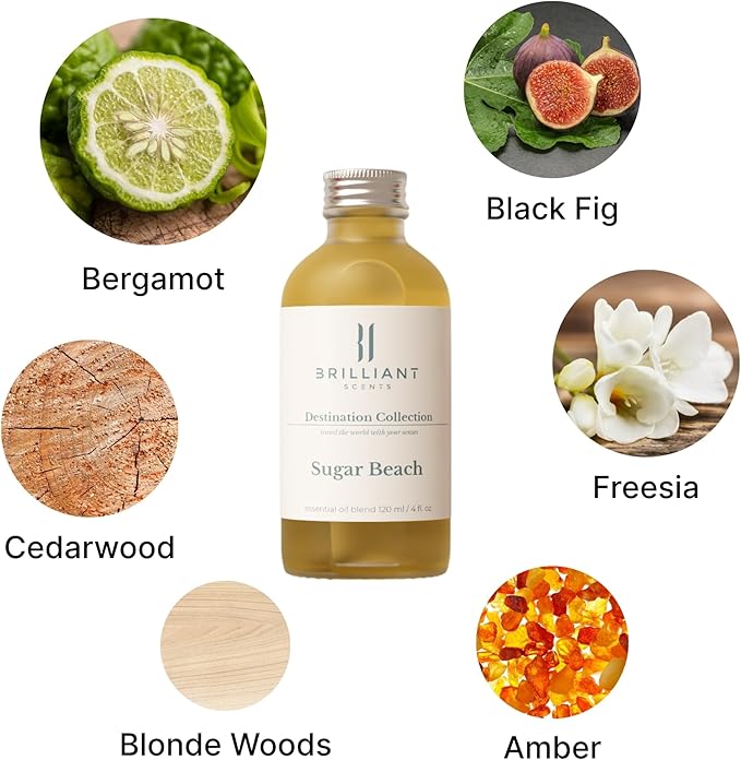 Brilliant Scents - Sugar Beach | Destination Series - Luxury Home & Business Scent | Ginger, Lemon Peel, Rosewater - Fragrance Oil - 200ml