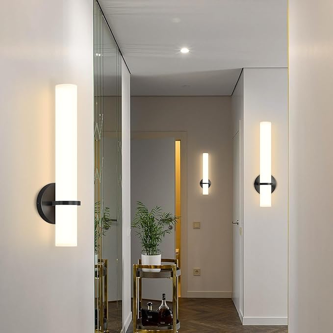 LED Dimming Wall Sconces 8W, 3000K Warm Lights Dimmable, White Lampshade Bathroom Vanity Lighting Wall Light Fixtures for Bedroom Dining Living Hallway, Black