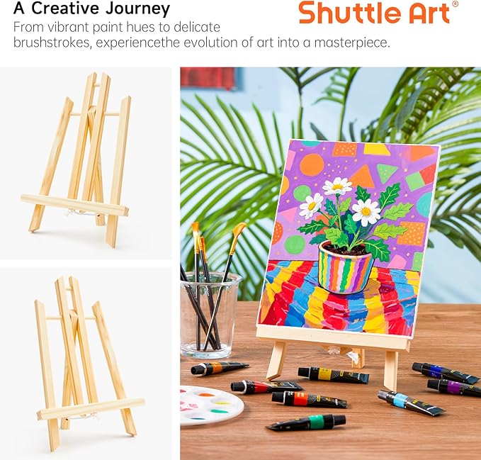 Shuttle Art 87 Pack Acrylic Paint Set, Painting Kit with 3 Pack of 15 Colors Acrylic Paint, 3 Sets of Wooden Easels, Canvas, Brushes & Palettes, Art Painting Supplies Kit for Adults Kids Beginner