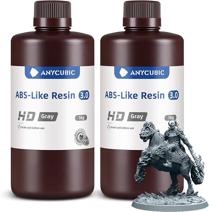 ANYCUBIC 3D Printer Resin Bundle, ABS-Like 3.0 Resin for 8K/14K/16K 3D Printing, Strong Strength, High Precision, Low Odor, Wide Compatibility for All LCD Resin 3D Printers (HD Grey, 2kg)
