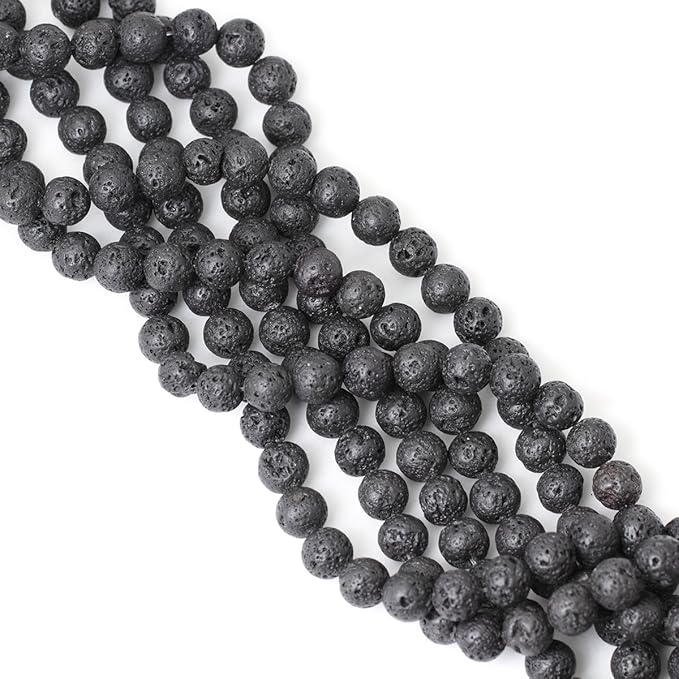 10mm 35PCS Black Lava Volcanic Stone Gemstone Round Loose Beads for Jewelry Making 1 Strand 15"