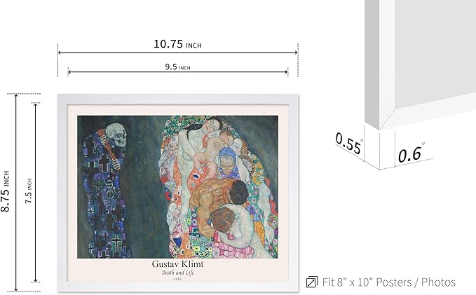 Poster Master Vintage Gustav Klimt Poster - Retro Death and Life Print - Art Nouveau - Symbolism Art - Abstract Art - Aesthetic Art - Classic Painting - Living Room Decor - 8x10 White Framed