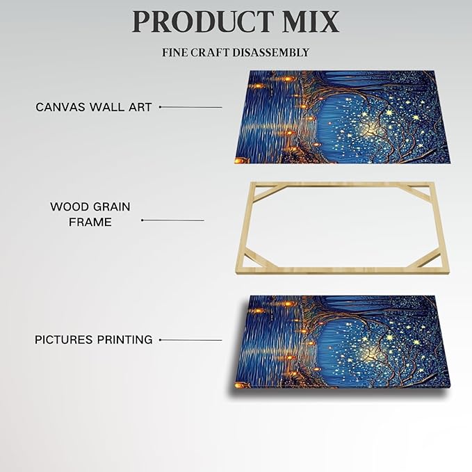 Oxzcimty Van Gogh Wall Art, Noche Estrellada De Van Gogh, Starry Night Canvas Wall Art for Bathroom, Living Room, Office, Bedroom (16" x 24" x 3 pcs)