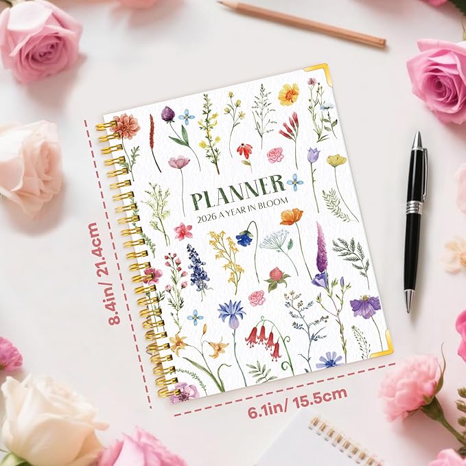 GuassLee 2026 Planner, Weekly and Monthly Planner from January 2026-December 2026, 6.1"x8.4" Aesthetic Agenda Book Planner with Back Pocket, Stickers, Coated Tabs, A5 Size