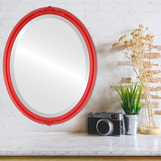 OVALCREST Oval Beveled Wall Mirror for Home Decor - Contessa Style - Holiday Red - 26" x 20"