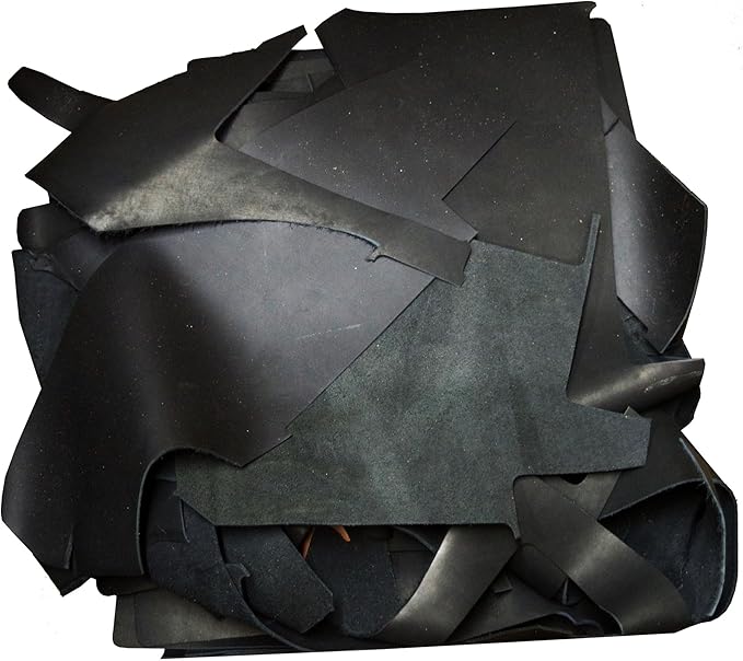 ELW Oil-Tanned Leather Scraps | 7-10 oz (2.8-4 mm) Heavy Weight | Size: 25 LB | Genuine Cowhide Leather Remnants for Crafting, Ideal for DIY Leatherworking Projects | Color: Black Oil Tan - Heavy