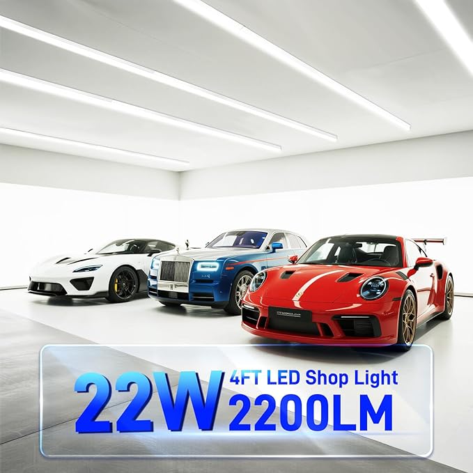 hykolity 2 Pack LED Shop Light 4FT, T5 Integrated Single Fixture, 22W, 2200lm, 6500K Super Bright White, Linkable Shop Light, Utility Shop Lights, Corded Electric with Built-in ON/Off Switch
