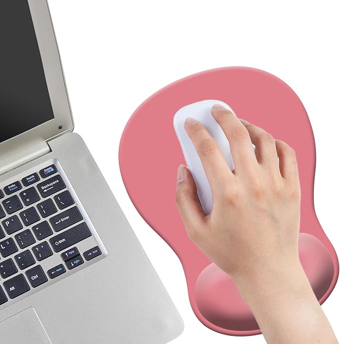 Gel Mouse Pad with Wrist Rest, Ergonomic Concave Wrist Support Mousepad with Non-Slip PU Base & Smooth Surface Comfortable Desk Accessories Mat for Office, Home Gaming and Study (10 Peach Pink)
