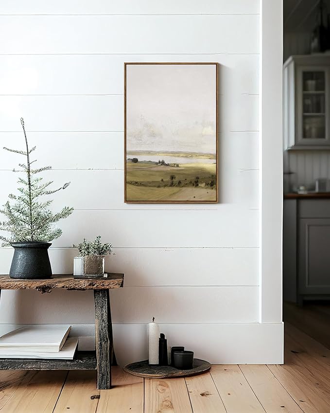 VIYYIEA Vintage Nature Large Framed Wall Art, View of Hilly Paintings Art Decor Aesthetic, Canvas Print Artwork, Hilly Landscape Wall Pictures for Bedroom Bathroom Office, 20x30 Inch