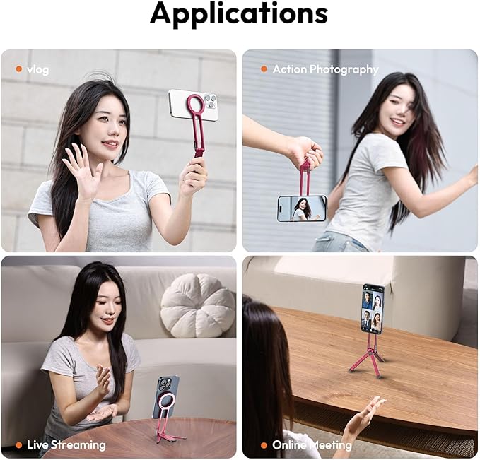 ULANZI MA30 Magnetic Phone Tripod Stand for iPhone - Aluminium Maglock Smartphone Mini Tripod Pocket Cell Phone Stand Strong Magnet Quick Mount Compatible with iPhone 17 16 15 14 13 12 Series, Red