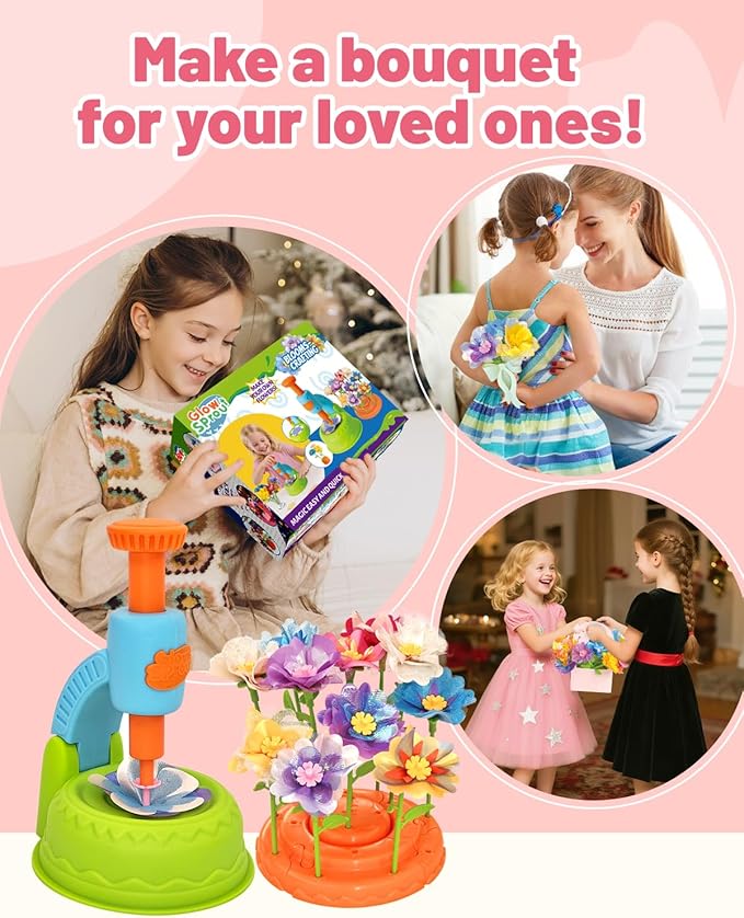 DIY Art Flower Toys Include Extra Accessories Set, Arts and Crafts Activity Kit for Kids, Flower Garden Building Toys for Girls, Birthday Gifts for 3 4 5 6 7 8 9 10 11 12 Year Old Girls(Green)