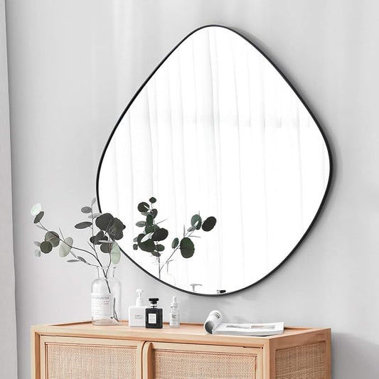 Irregular Wall Mirror Matel Matte Black Framed Wall Mirror for Living Room Bedroom Bathroom Entryway Wall Decor 32.0" L x 31.5" W ELE-002B