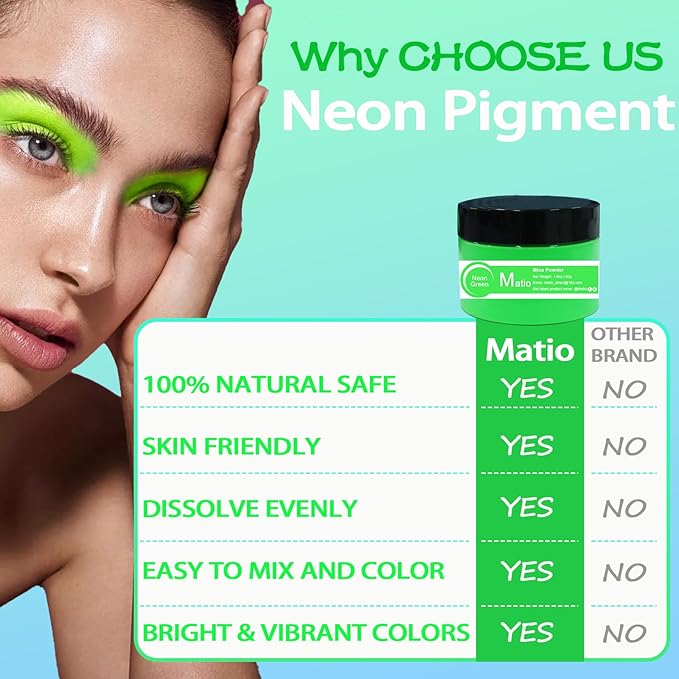 Matio Neon Pigment Powder, 1.8oz/ 50g Neon Blue Highly Fluorescent Nail Powder Iridescent Mica Powder for Epoxy Resin, Soap Making, Candle Dye, Bath Bomb, Nails, Tumblers, Slime, Painting, DIY Crafts