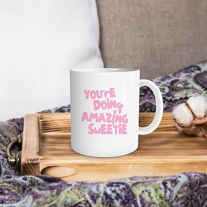 Preppy Coffee Mug,Affirmation Coffee Mug,You're Doing Amazing Sweetie Mug, Motivational Affirmations Gifts For Women Teen Girls,Encouragement Coffee Mugs 11oz