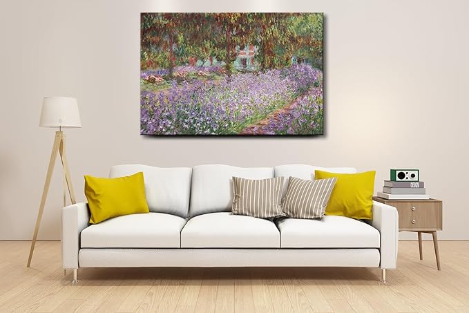 Irises in Monet's Garden, 1900 by Claude Monet Canvas Wall Art Decor Framed Famous Painting Print for Bathroom Bedroom Wall Decoration 24"x36"