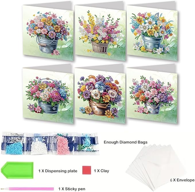 Ceitura 6Pcs DIY Flower Basket Diamond Art Painting Crafts Rhinestone Painting Making Greeting Card Making Kit Postcard for Holiday Christmas New Year Party Favors 11.81 * 5.91inch