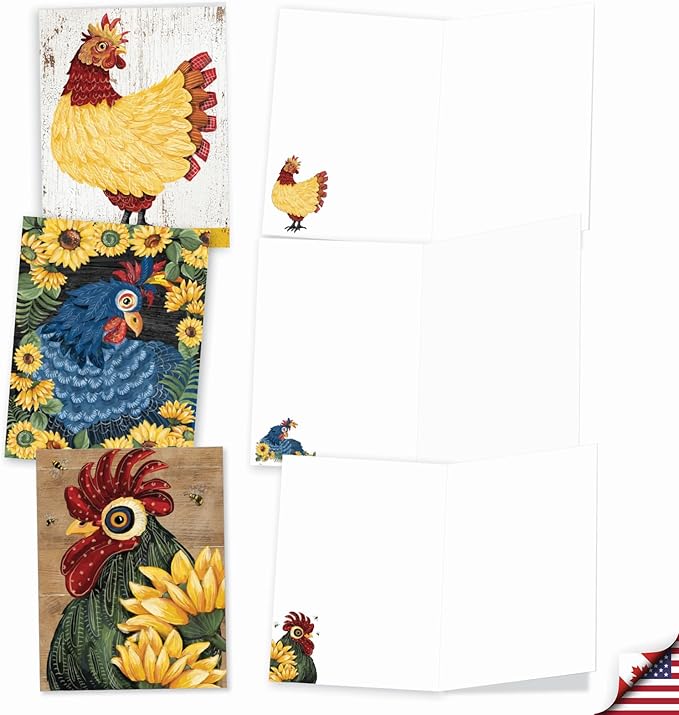 The Best Card Company - 20 Blank Notes with Envelopes - All Occasion Animal Assortment (10 Designs, 2 Each) - Spring Chickens AM2829OCB-B2x10