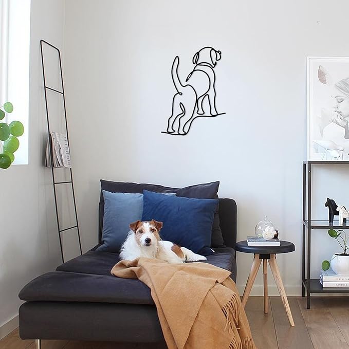 TYLCC Black Metal Dog Wall Decor Minimalist Abstract Dog Wall Art Line Drawing Art for Living Room Bedroom Decorations (Guard)