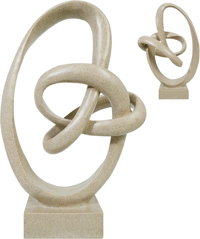 Cozy Villa Knot Sculptures, Modern Coffee Table Statues, Abstract Center Piece for Home Office, Dining Living Room Desk Decor, Bookends, 15.5 x 10.5 inch, Sandstone
