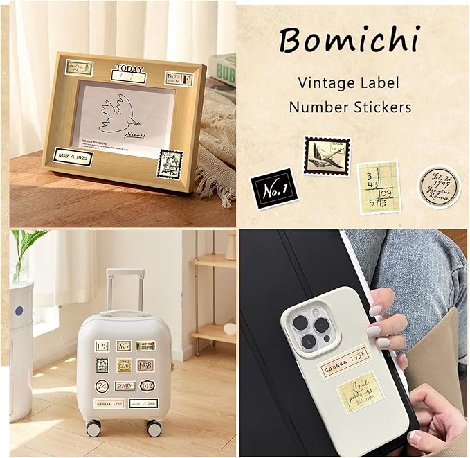 190 Pcs Vintage Label Number Stickers, Retro Tag Aesthetic Stickers for Scrapbooking Junk Journal Bullet Journal Collage Diary DIY Crafts