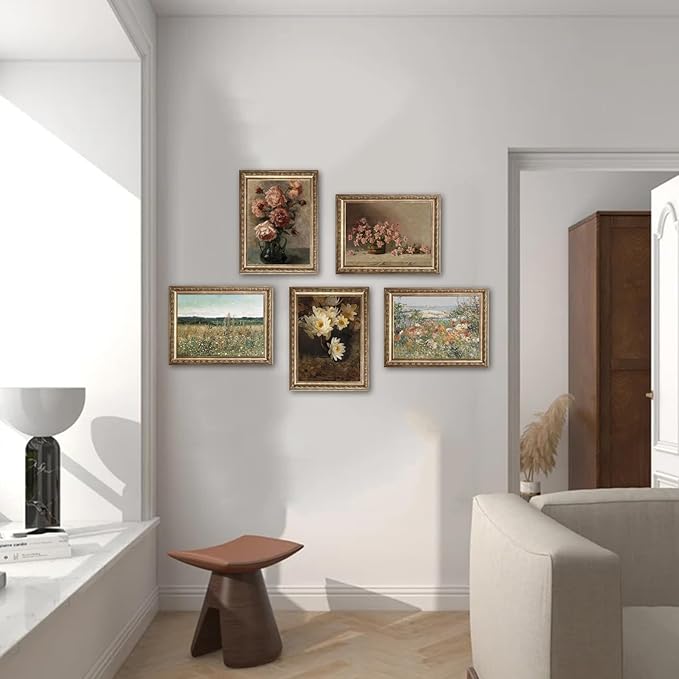 uniro Vintage Wall Art, Classical Wildflower Field Wall Painting Canvas Oil Prints for Wall Decor7 Farmhouse Wall Art Vintage Landscape Art Pictures for Bathroom Kitchen Decor(8" x 10"-UNFRAMED)